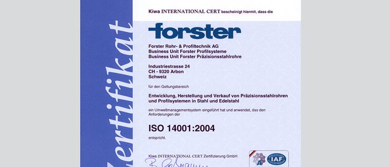 2008 Forster Certificación ISO 14001